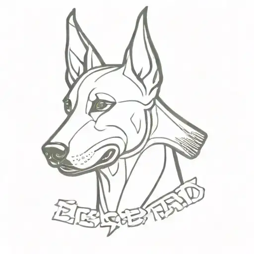 the name "Escobedo" with a barking doberman showing teeth tattoo design idea