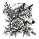 wilting roses, half moon, wolf blended by roses tattoo design idea