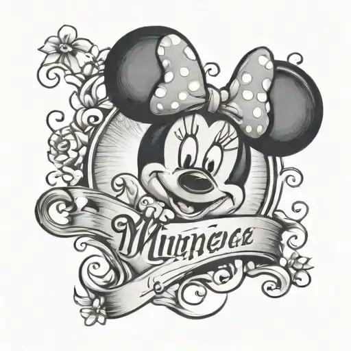 Minnie mouse heart shaped with name tattoo design idea
