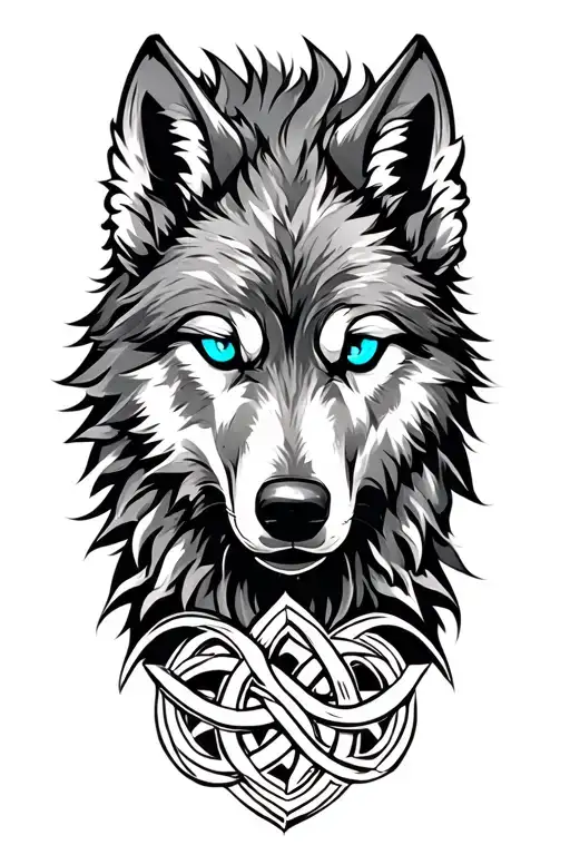 wolf with blue eyes on armor tattoo design featuring Celtic trinity knot  tattoo design idea
