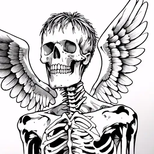 From the skeletal pitfall that has a grassy on his lip and has wings tattoo design idea