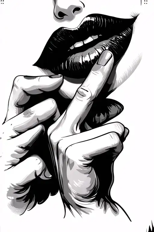 finger shh gesture with sexy lips behind tattoo design idea