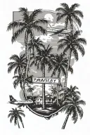 background as palm trees and a beach. Then add a airplane and polaroids. with a street sign tattoo design idea