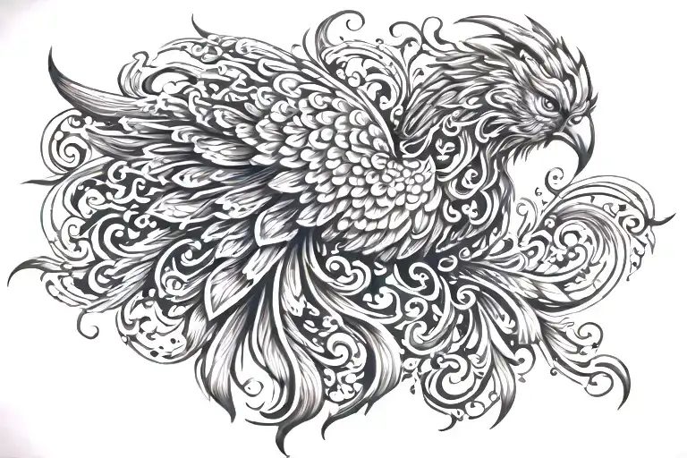 phoenix bird with fractals  tattoo design idea