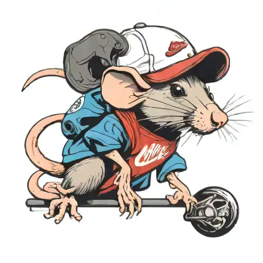 rat wearing Nike air max and a cap tattoo design idea