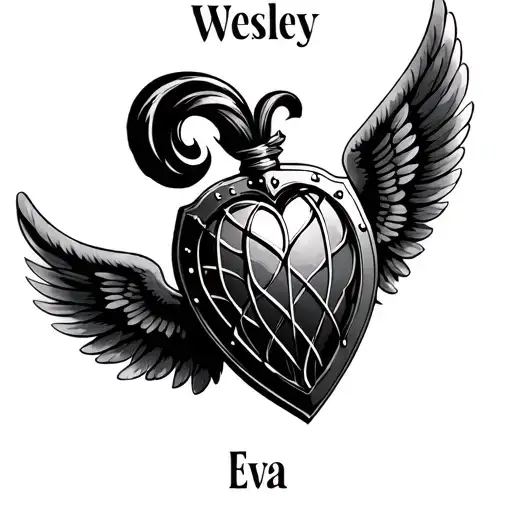 "Eva Wesley" heart wings cage shield tattoo design idea