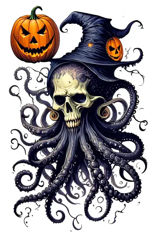 jack o lantern, tentacles, eldritch, deep space tattoo design idea