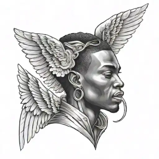 black man African angel tattoo design idea