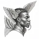 black man African angel tattoo design idea