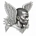 black man African angel tattoo design idea