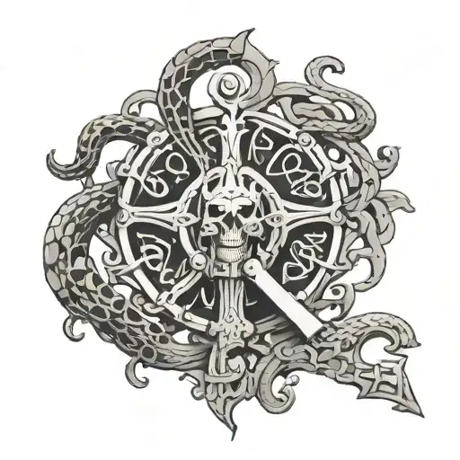 hecate skeleton key with snake tattoo design idea