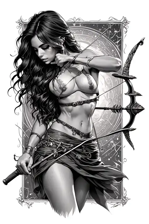 A woman version of Sagittarius drawing her bow from the side where you still see her butt.  tattoo design idea