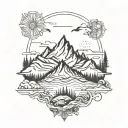 minimalistic mountain range outline with quote: Life goes on tattoo design idea