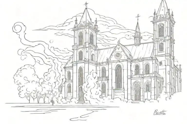 burning church tattoo design idea