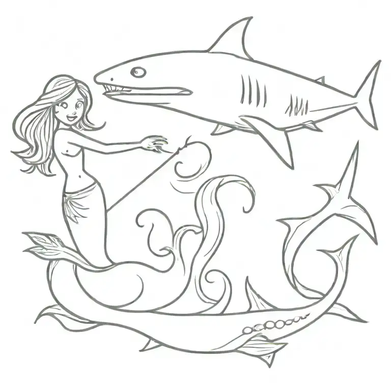 Mermaid stabbing shark tattoo design idea