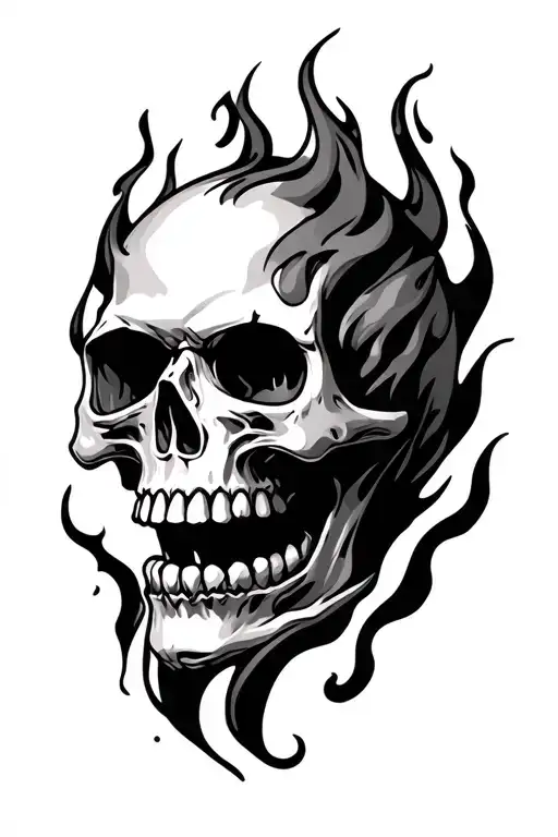flaming evil skull tattoo design idea