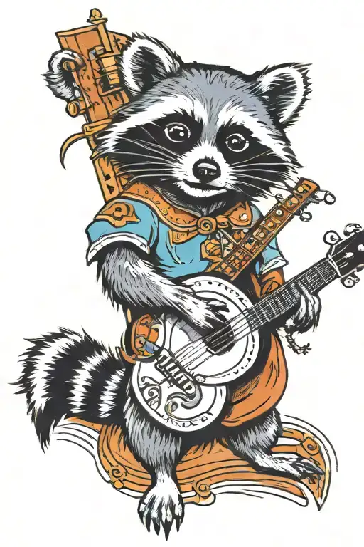 raccoon playing banjo tattoo design idea