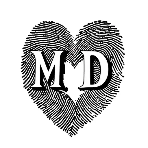 heart finger print with initials M and D  tattoo design idea
