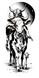 outer space alien abducting cow from farm scene tattoo design idea