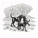 2 black labrador retrievers. 1 old and 1 young. following each other walking tattoo design idea