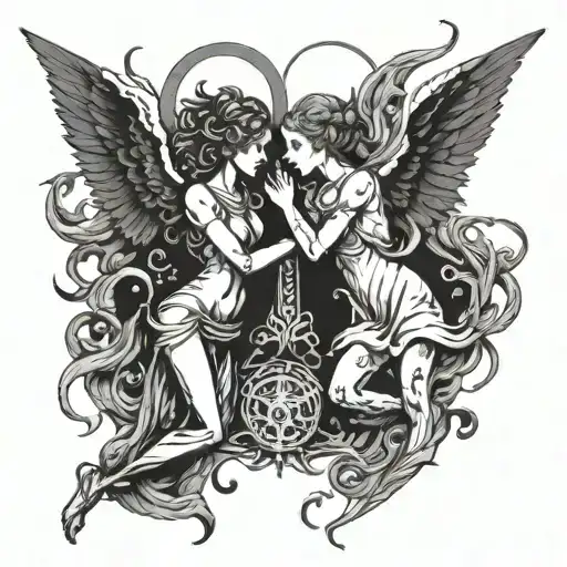 angels vs demons female tattoo design idea