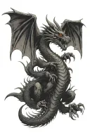 Black dragon with large outstretched wings flying  tattoo design idea