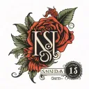 Design a tattoo with the name Sandra and the date 1975-01-13 in roman numerals tattoo design idea