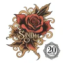 Design a tattoo with the name Sandra and the date 1975-01-13 in roman numerals tattoo design idea