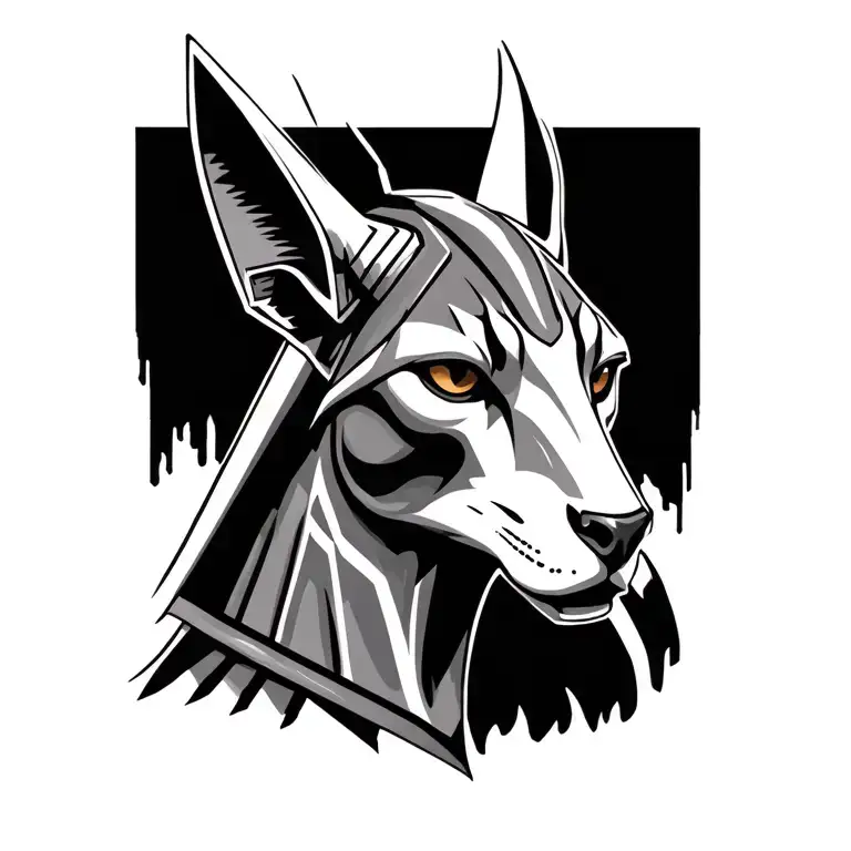 anubis portrait with half tattoo design idea