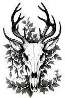 deer skull surrounded by ivy vines tattoo design idea