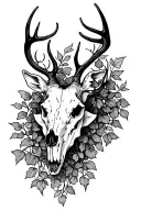 deer skull surrounded by ivy vines tattoo design idea