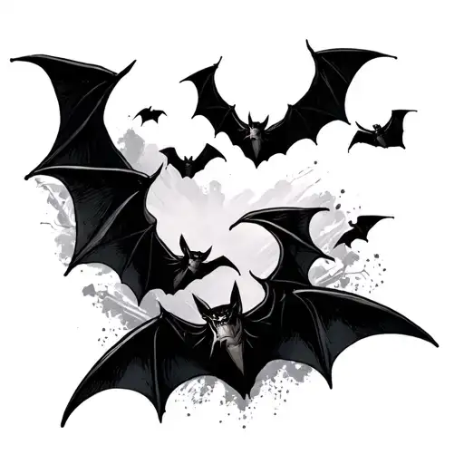 "neck, throat tattoo" bats flying across tattoo design idea