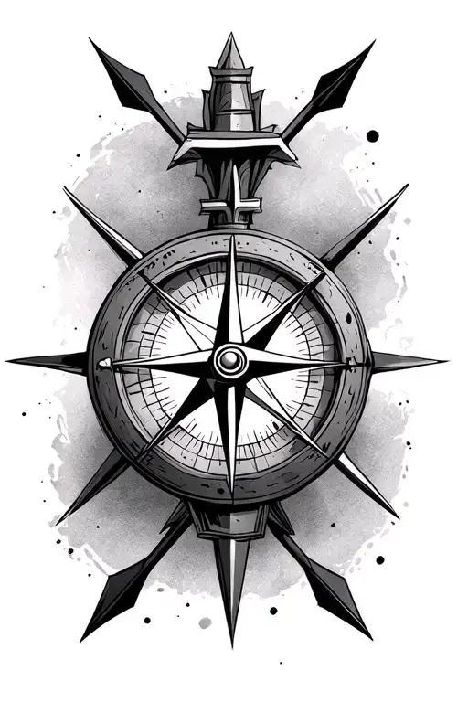 Compass with cross as the arrows pointing towards different directions tattoo design idea