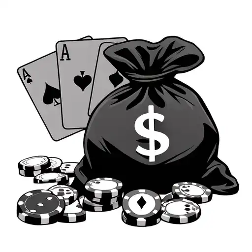 money bag and playing cards and poker chips and dice scattered tattoo design idea