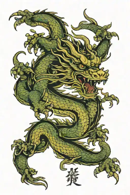 Chinese wood dragon zodiac symbols intertwined tattoo design idea