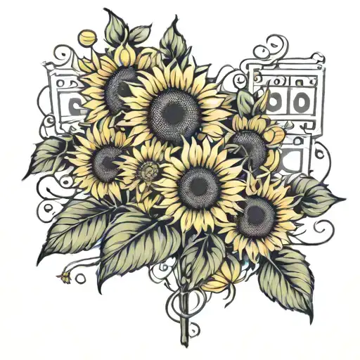 bingo card and sunflowers   tattoo design idea