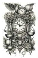 symmetrical libra scale with clock background tattoo design idea