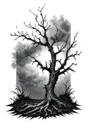 seed underground, stormy night, small dead tree, "and the sower leads us" tattoo design idea