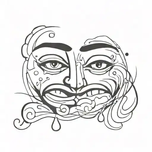 happy and sad face morphing tattoo design idea