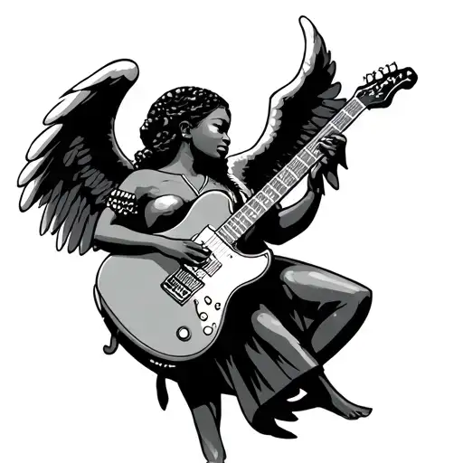 African American angel holding a guitar tattoo design idea