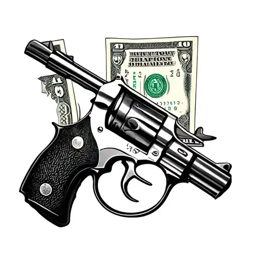 Rulon of banknotes in a revolver tattoo design idea