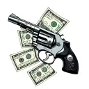 Rulon of banknotes in a revolver tattoo design idea