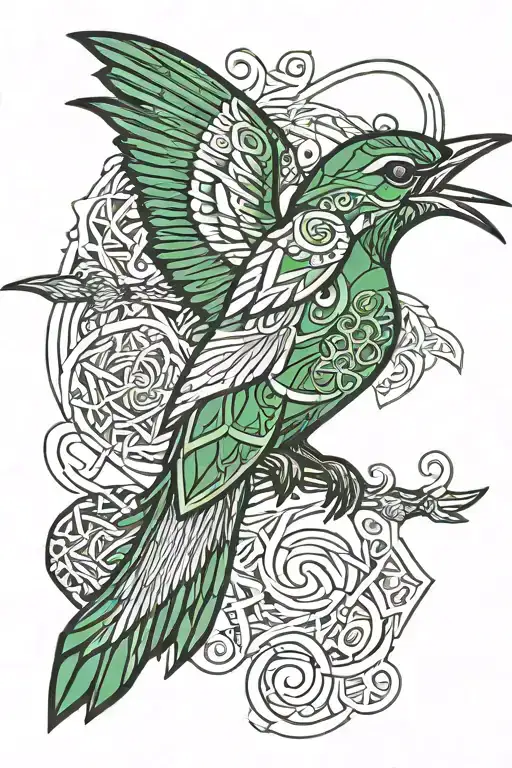 black raven green hummingbird Celtic symbol for grandmother tattoo design idea