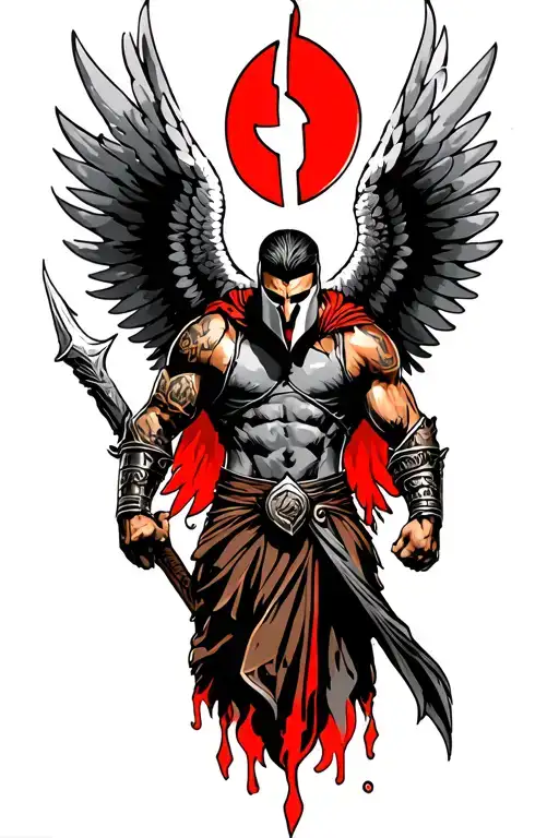 spartan warrior with wings tattoo design idea