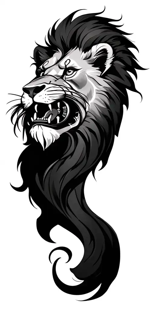 Lion with clock in mouth tattoo design idea