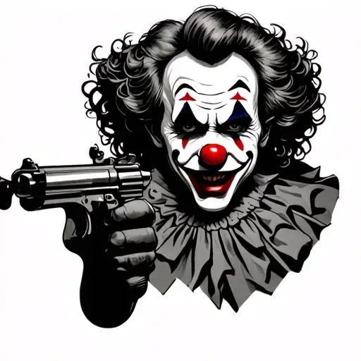 clown with gun tattoo design idea