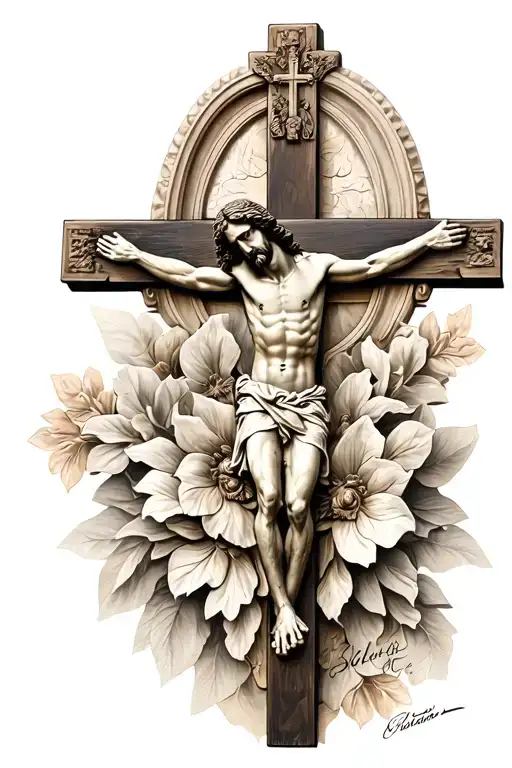 roman catholic crucifix of Jesus Christ tattoo design idea