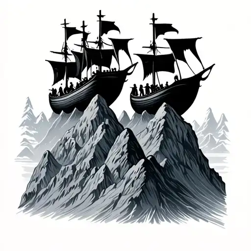 vikings carrying boats over mountains tattoo design idea