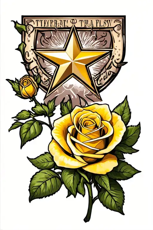 yellow rose with Texas star  tattoo design idea