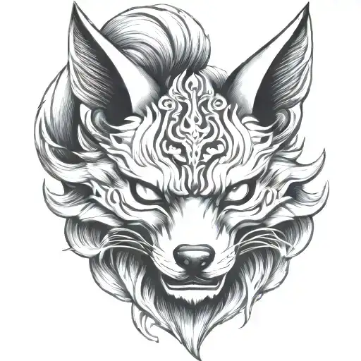 evil kitsune mask tattoo design idea